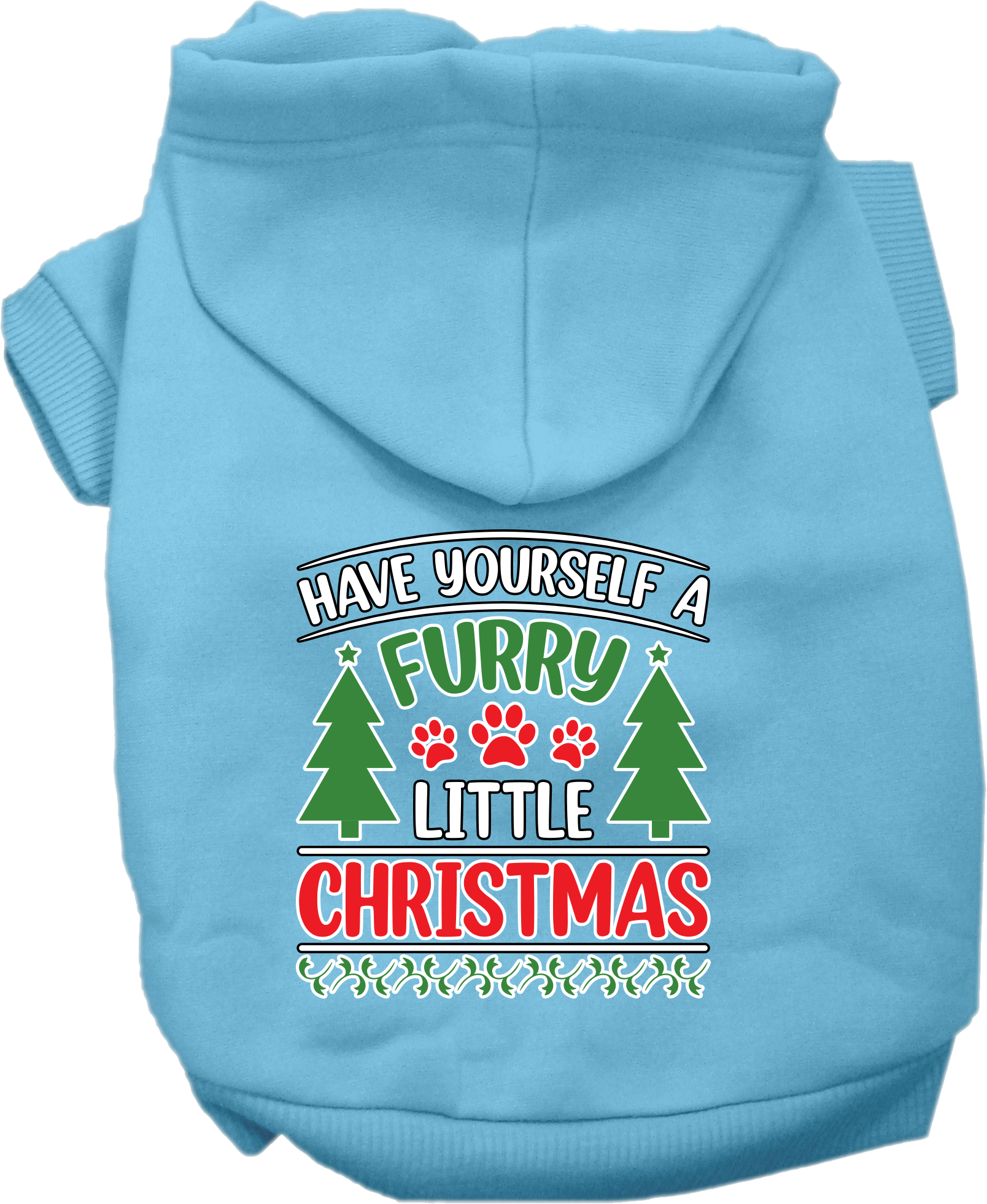 Furry Little Christmas Screen Print Dog Hoodie Baby Blue Size XS